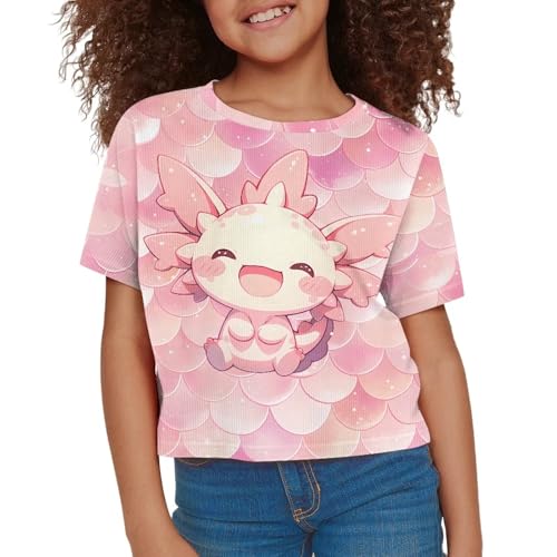 Image of Girls Crop Tees Crew Neck Casual Short Sleeve T Shirts Kids Loose Soft Comfortable Tees Blouses Shirt for Little Girl