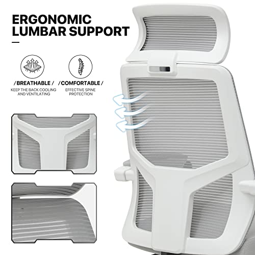 Monibloom Office Chair With Foldable Footrest Adjustable Ergonomic Task Chair With Linkage Armrest, Lumbar Support Reclining High Back Mesh Chair Suitable For Home Office Nap, 250 Lbs Capacity, Gray #TOP7