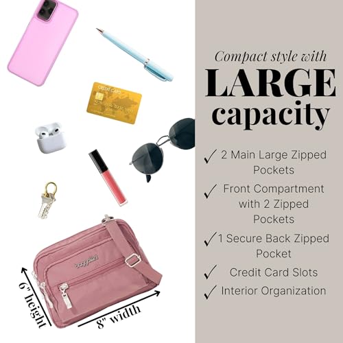 Image of Baggallini Triple Zip Small Crossbody Bag for Women - Lightweight Convertible Fanny Pack Belt Bag
