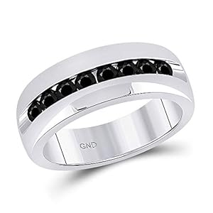 Alianza para hombre de oro blanco de 10 quilates, redonda, color negro, con diamantes mejorados, 1,00 quilates