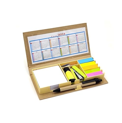Image of Shopaholic Eco-Friendly Stationary Set With Paper Clips, Stapler, Sticky Notes, Calendar, Pen (Good Things Happen-Memo Pads)