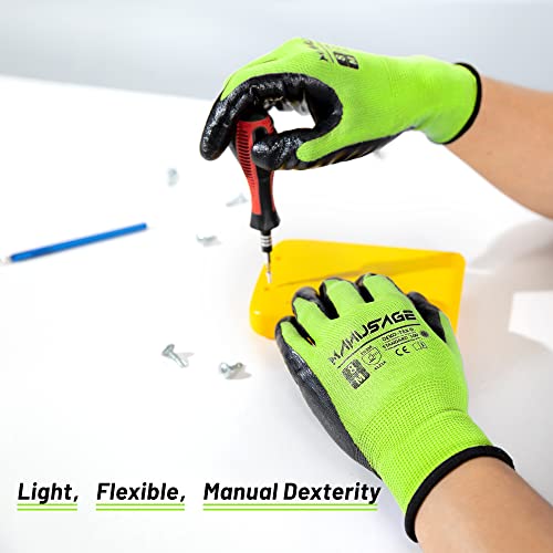 Manusage Nitrile Work Gloves, 3D Comfort Stretch Fit, Powerful Grip, Touchscreen, Durable Foam Coated, Flexible, Lightweight, Machine Washable, Size-L Yellow 12 Pairs #TOP3