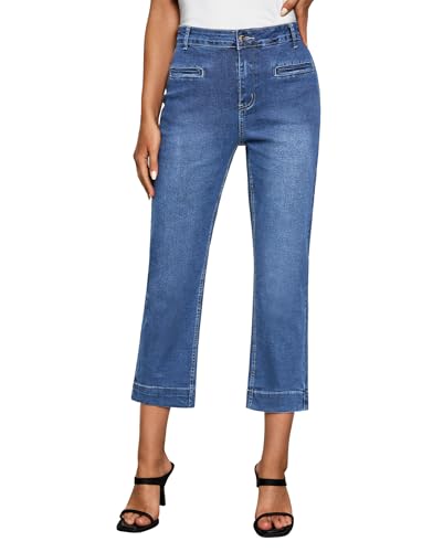 Vetinee Cropped Jeans Jeans for Women Classic Medium Blue Size Large Fits UK 16-18