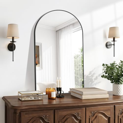 Image of BONEWEI Arched Wall Mirror,22x36 inch Black Arched Mirror Bathroom,Vanity Mirror for Over Sink Metal Frame,Tempered Glass Arch Mirrors for Bedroom,Entryway,Living Room,Home Decor Shatter-Proof