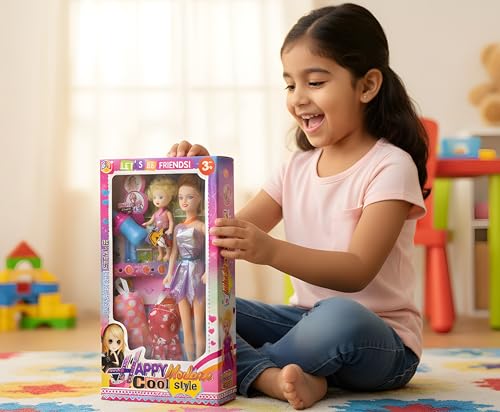 Image of Fashion Girl Doll Set with Baby Doll - Stylish Dolls for Girls | Modern Dress-Up Toy for Girls | Fun Pretend Play Doll Set (C9)