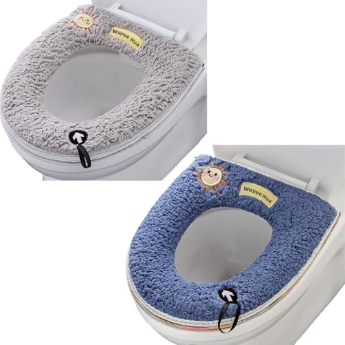 2 pièces Universel Coussin de siège de toilette avec boucle de suspension, Housse de siège de toilette lavable, douce et chaude pour salle de bain...