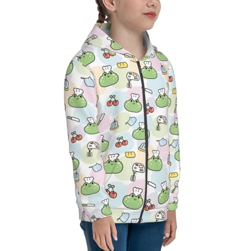 Cute Face Frog Wear Chef Hat Kids Pullover Hoodies Boys Zip Up Sweatshirts Girls Athletic Clothes with Pocket4