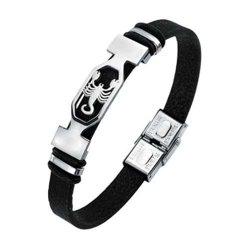 Sternzeichen-Armband Aus Leder Für Damen Und Herren, Handgefertigt Im Vintage-Stil, Schwarzes Lederarmband Mit Verschluss, Sternzeichen-Armband, Ideal Als Geburtstagsgeschenk, Skorpion, 21 Cm