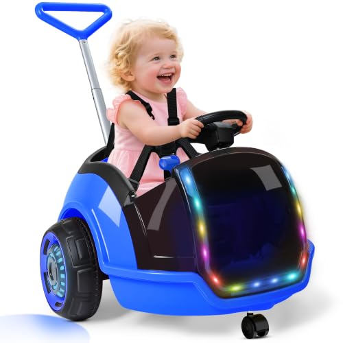 Image of ANPABO 3-in-1 Electric 12V Ride on Push Car for Kids 1.5-3, Dark Blue