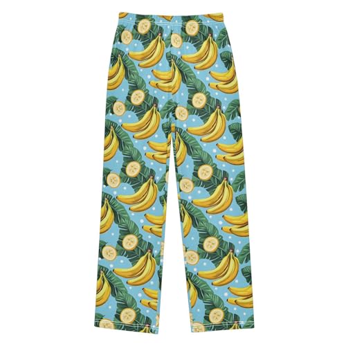 Banana Fruit Green Leaves Pajama Pants Long Sleep Pants Soft Pajama Bottoms With Pockets Loungewear