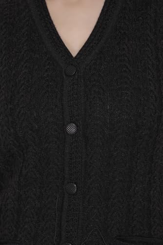 Image of aarbee Self Design Sleeveless V Neck Woollen Cardigan for Women with Front Pockets