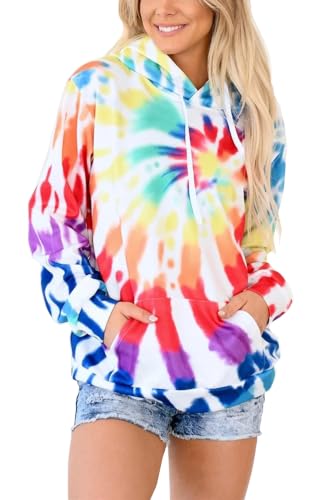 Image of HVEPUO Tie Dye Print Hoodie Long Sleeve Drawstring Pullover Tops Loose Casual Sweatshirt For Women(S-XXL)