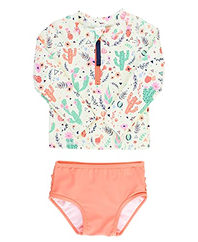 RuffleButts® Girls Desert Blossoms Long Sleeve Zipper Rash Guard Bikini - 8