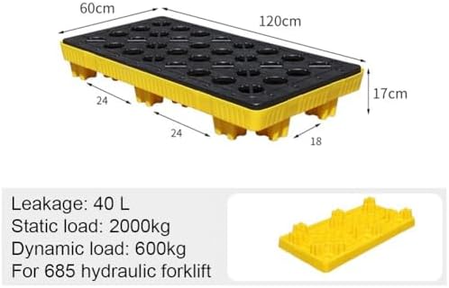 1PCS Yellow Drum Spill Containment Pallet, Industrial Polyethylene Sump Tray for Garage, Warehouse, Basement - 40L, 120x60x17 CM, Durable Spill Control Solution