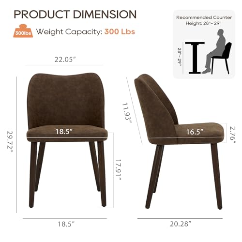 Image of MALOL Dining Chairs Set of 2, Upholstered Leather Kitchen Chairs with Curved Back, Padded Seat and Solid Wood Legs, Modern Dining Chair for Kitchen Dining Room, Dark Brown