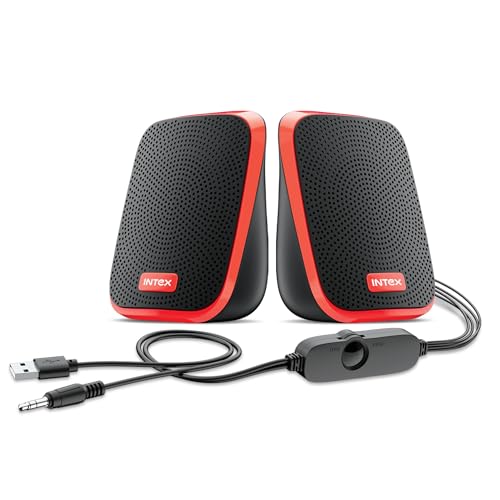 Image of Intex IT-120 2.0 USB Computer Multimedia Speaker, 10W Powerful Sound, USB Powered, 3.5mm Aux Connectivity, in-Line Volume Control Pod for PC, Laptops, Desktop & Mobiles - Orange