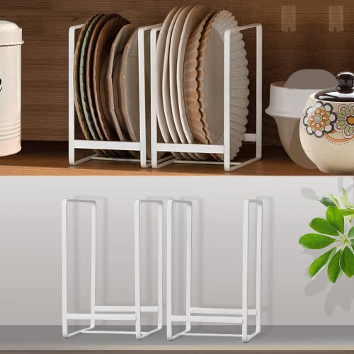 MINGFANITY 4PCS Plate Holders Organizer, Metal Dish Storage Dying Display Rack for Cabinet, Counter and Cupboard, White, 4 Large