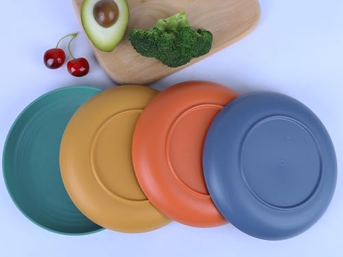 Image of 7.8 Inches Unbreakable Wheat Straw Plates - Reusable Plate Dinner Set - Dishwasher & Microwave Safe - Healthy, BPA Free & Eco-Friendly (7.8 Inches /4 Color H)