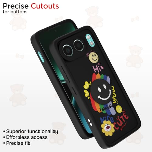 Image of Pikkme Back Cover for OnePlus Nord 4 5G | Soft Silicone| Cute Rainbow Smile & 3D Cartoon Flower Design | Shockproof Raised Camera Protection Bumper Case (Black)