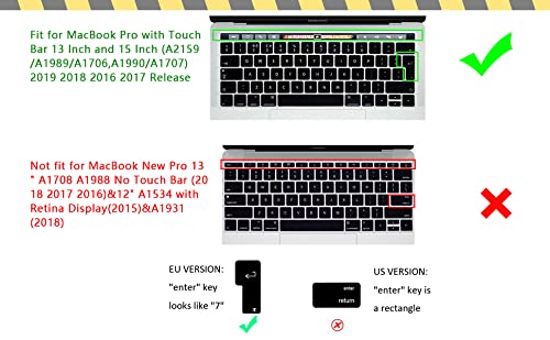 Hrh Touch Bar Silicone Keyboard Cover Compatible For Newest Macbook Pro With Touch Bar 13 Inch And 15 Inch (A2159/A1989/A1706,A1990/A1707) 2019 2018 2016 2017 Release European Version,Black #TOP1