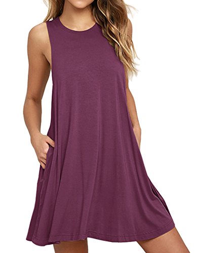 Actcat Damen Leichte Sommerkleid V-Ausschnit Swing Tank-Kleid Ärmellos Strandkleid Knielang mit Taschen