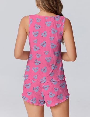 Image of Ekouaer 2 Pieces Womens Tank Top Pajamas Set Soft Sleepwear Cami and Shorts