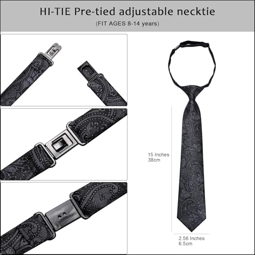 Image of Hi-Tie Father and Son Tie Set Striped Plaid Ties for Men and Boys Silk Necktie Pocket Square Set for Wedding Gifts
