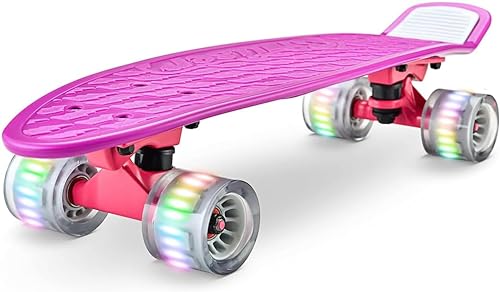 Hurtle Skateboard, Monopatin, Mini Crucero, Tabla, Plataforma de 6”, Ruedas PU con luz LED, Niños, Niñas, Adolescentes. Color Lila