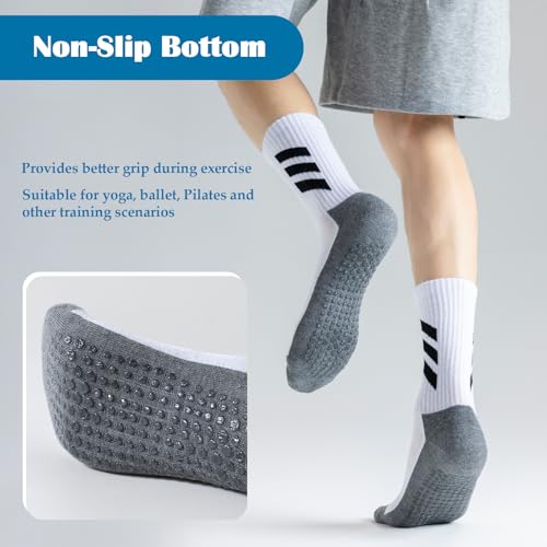 5 Pairs Mid-Calf Non-Slip Socks, Crew Grip Socks, Seamless Reinforced Toe & Heel for Durability and Resistance2