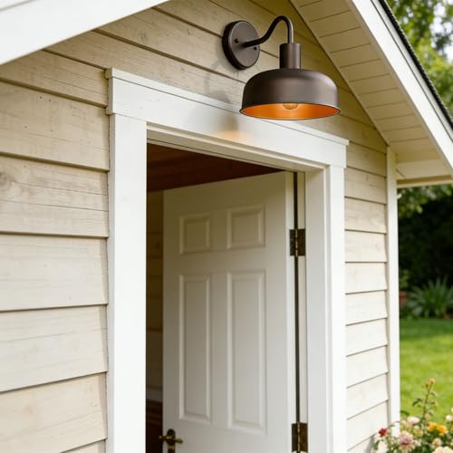 Image of Darkaway Solar Barn Light for Outdoor, Dusk to Dawn Outside Wall Lights Solar Powered, Industrial Gooseneck Bronze Exterior Wall Sconce for House Porch Garage Shed