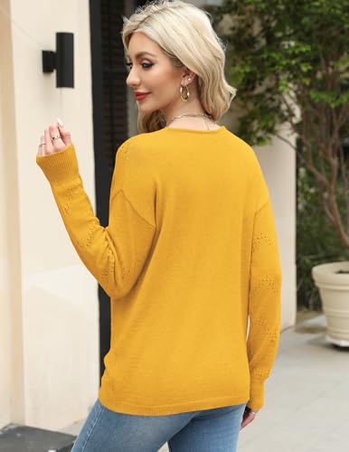 Image of Zeagoo Womens Sweaters Fall Trendy Casual Long Sleeve Shirt Lightweight V Neck Off Shoulder Crochet Pullover Top Outfit