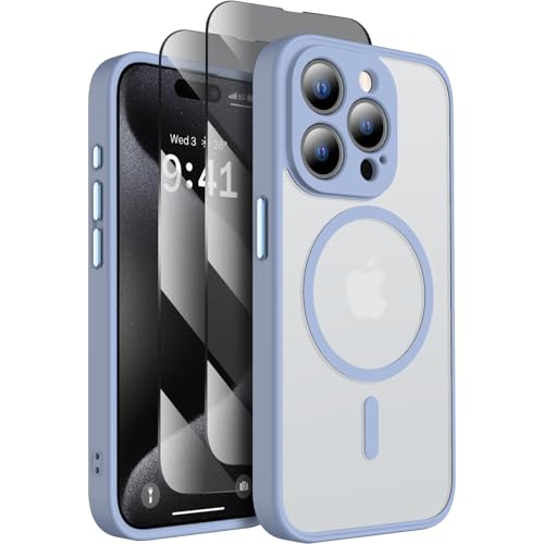 SEXYMOM Magnetic for iPhone 15 Pro Case with Privacy Screen Protectors X2 - Upgraded Camera Protection - Compatible with Magsafe,21ft Drop Tested,Slim Fit Translucent Matte Phone Case - Light Blue by SEXYMOM - Used condition - US$6.04