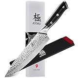 KYOKU Chef Knife - 8'- Shogun Series Japanese Style VG10 Steel Core Hammered Damascus Blade Kitchen Knife - with Sheath & Case