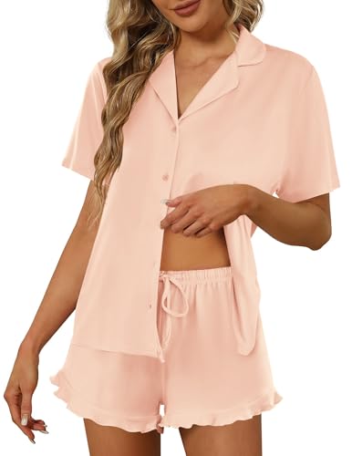 Image of Ekouaer Pajamas Set for Women Short Sleeve Sleepwear Button Down Pjs Lounge Sets Soft Nightwear