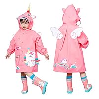 JinBei Raincoat Kids Rain Poncho Waterproof Rain Suit Jacket Cape Hooded Breathable Lightweight Portable Easy to Dry Puddle Suit Cute 3D Cartoon Pattern Rainwear for Children Girls Boys 2-8 Years