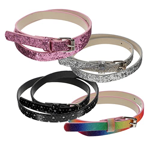 4pcs Boy Girl Faux Leather Belts for Rainbow Glitter Colors Heart Shape Design for Girls Jeans and Outfits