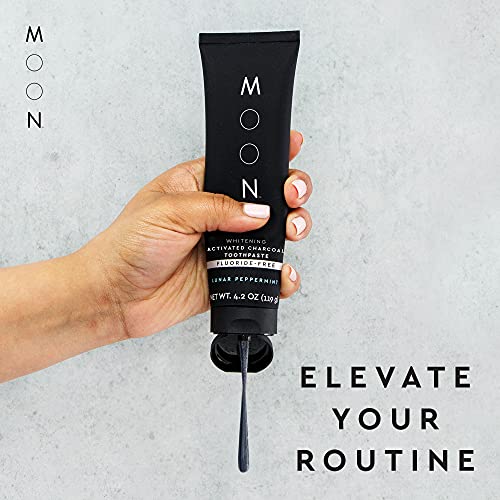 Moon Charcoal Whitening Stain Removal Toothpaste, Fluoride-Free, Lunar Peppermint Flavor For Fresh Breath, For Adults 4.2Oz #TOP2