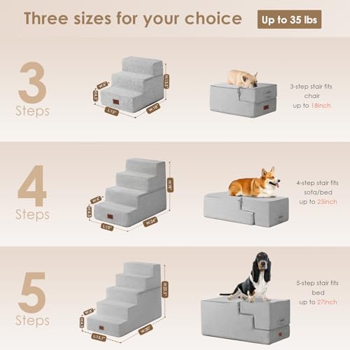 Image of EHEYCIGA Dog Stairs for Bed 18 inch H, 4-Step Dog Steps for High Bed, Pet Steps for Small Dogs and Cats, Non-Slip Balanced Pet Ramp Indoor, Light Grey