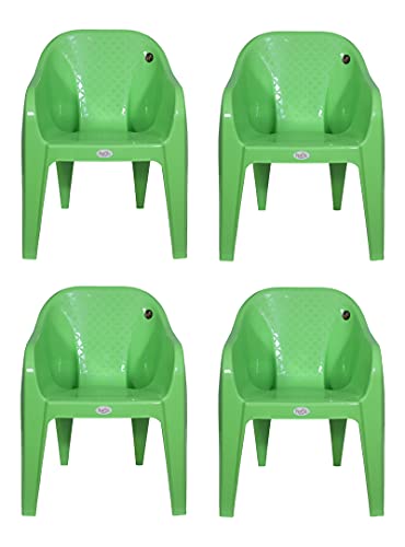 Image of PETALS Plastic Chairs Set of 4 Without Cushion | Arm Chair for Drawing /Living Room | Armchairs for Home /Office /Garden /Indoor & Outdoor | Cap Upto 150 Kgs | Green, 4 Pcs, Bravo | 3 Years Warranty