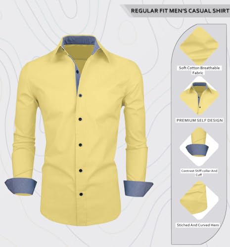 Image of Zombom Men's Solid Cotton Blend Regular Fit Full Sleeve Collared Neck Casual Shirt for Men