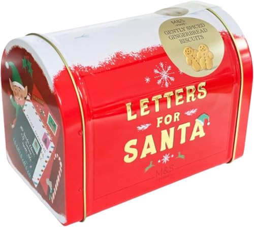 M&S Letters for Santa Gently Spiced Gingerbread Biscuits, All Butter Holiday Treats, 200g Festive Red Tin with Snowflake Design