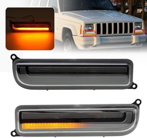 2PCS Sequential LED Front Turn Signal Lights For 1997-2001 Jeep Cherokee XJ - Clear Lens, Amber/White, OEM 55055142 Replacement