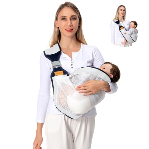 Image of Shiaon Baby Sling Carrier, Baby Carrier Newborn to Toddler(7-45lbs), Toddler Carrier with Safety Buckle, One Shoulder Adjustable Shoulder Strap, One Size Fits All, Mesh White