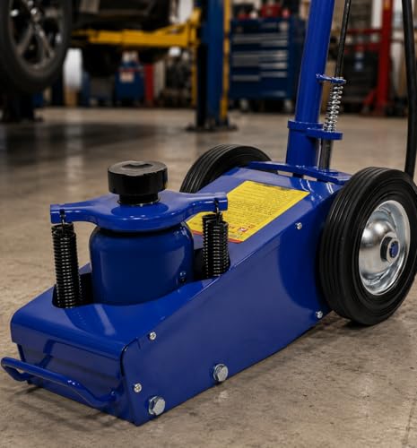 Image of Stark USA 22 Ton Hydraulic Floor Jack Air-Operated Axle Bottle Jack with (4) Extension Saddle Set Built-in Wheels, Blue