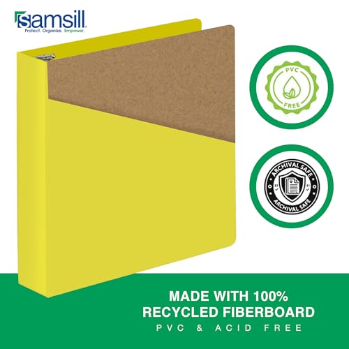 Image of Samsill Durable 2 Inch Binder, D Ring Binder, Customizable Clear View Cover, Lemon Yellow, Holds 475 Pages