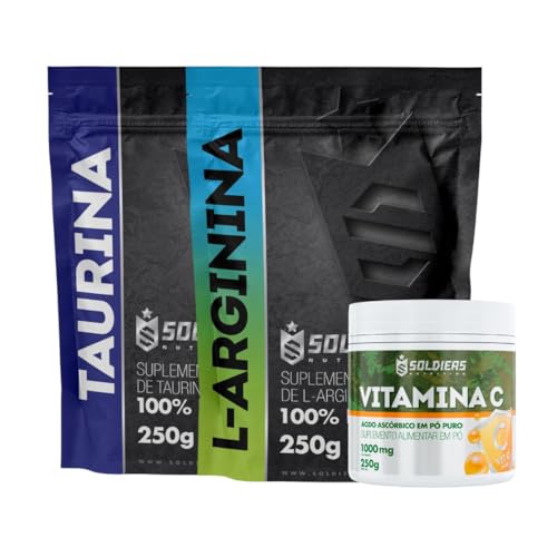 Soldiers Nutrition, Kit: Arginina 250g + Taurina 250g + Vitamina C Em Pó 250g - 100% Puro Importado