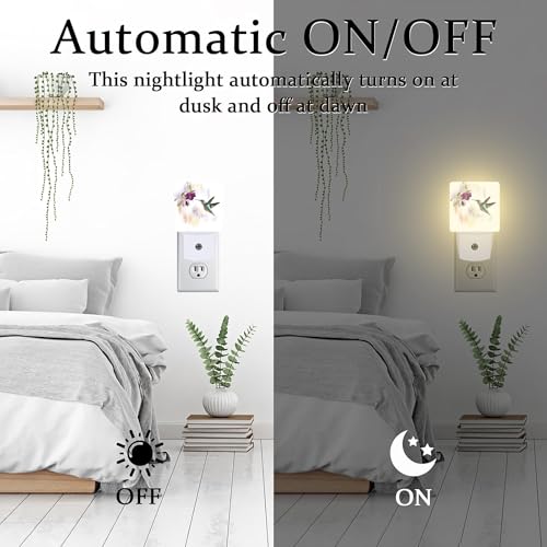 Image of Hummingbird Flowers Night Light for Kids,Groovy Cute Bird Floral Night Light Plug in with Dusk to Dawn Sensor,0.5w Energy Saving Sleep Friendly Nightlight for Hallway Stairway Kitchen Bedroom