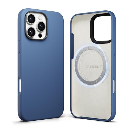Image of CASEGEAR Silicone Snap Fit Back Cover Case Compatible with iPhone 16 Pro Max | 8 Feet Drop Protection | Compatible with MagSafe | 360 Protection | Shockproof & Scratch Resistant | Blue
