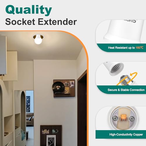 Image of DiCUNO E26 to Socket Extender, E26 /E27 Lamp Bulb Extension, Holder Adapter (4-Pack)