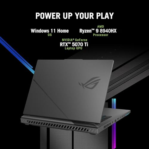 Image of ASUS ROG Strix-G16 Gaming Laptop - AMD Ryzen 9 8940HX, 16 inch WUXGA 165Hz Display, NVIDIA GeForce RTX 5070 Ti 12GB GDDR7, 64GB DDR5, 4TB SSD, RGB Backlit KB, Windows 11 Pro, w /Accessories